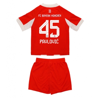 Billige Fotballdrakt Bayern Munich Aleksandar Pavlovic #45 Replika Hjemmedraktsett Barn 2025-26 Kortermet (med bukser)